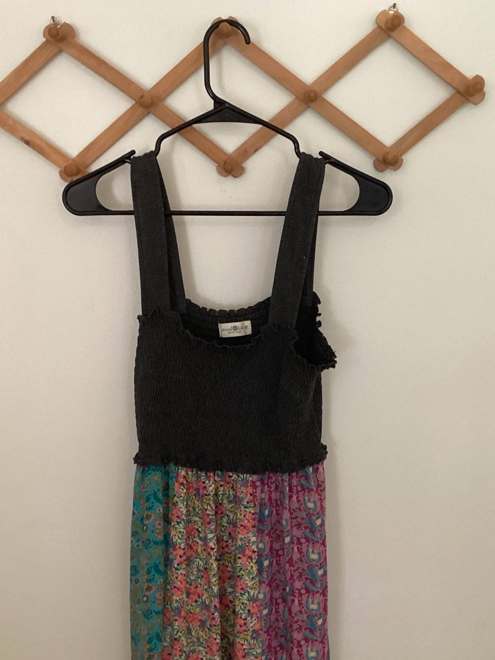 NATURAL LIFE Black Smocked Maxi Dress with Multicolor Floral Skirt